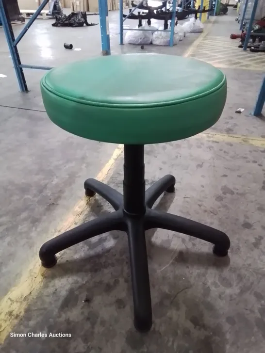 SIX HEIGHT ADJUSTABLE EXAMINATION STOOLS GREEN PU SEAT PADS