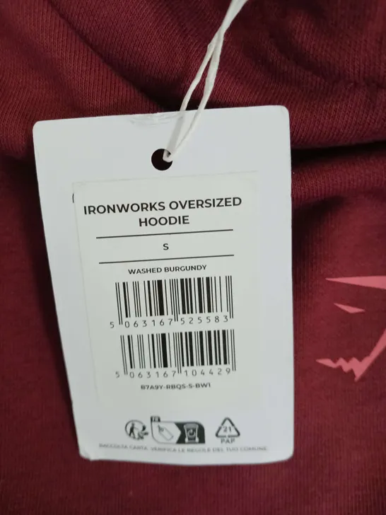 GYMSHARK IRONWORKS OVERSIZE HOODIE BURGANDY SIZE S 