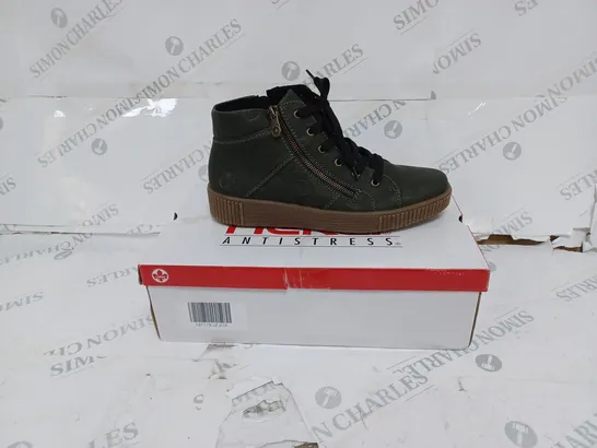 BOXED RIEKER KHAKI HI TOP CUFFED TRAINER- SIZE 7.5