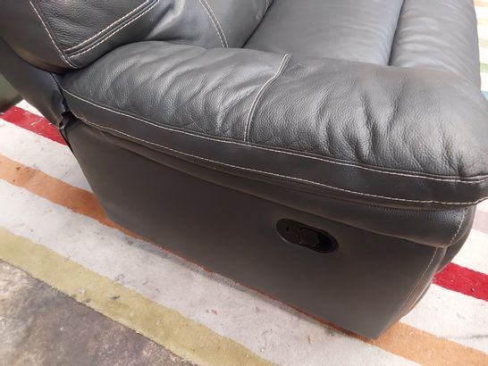 DESIGNER MANUAL RECLINING FOUR SEATER SOFA BLUE/GREY LEATHER WITH CONTRASTING STITCHING 
