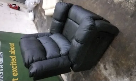 DESIGNER BLACK LEATHER MANUAL RECLINER ARMCHAIR 