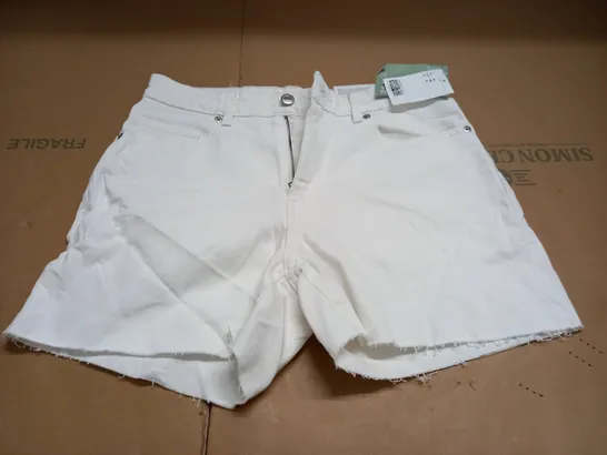 H&M HIGH WAIST WHITE DENIM SHORTS - UK 12