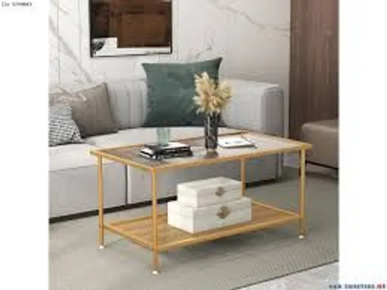 BOXED COSTWAY SINGLE SHELF GOLDEN TEMPERED GLASS TOP COFFEE TABLE