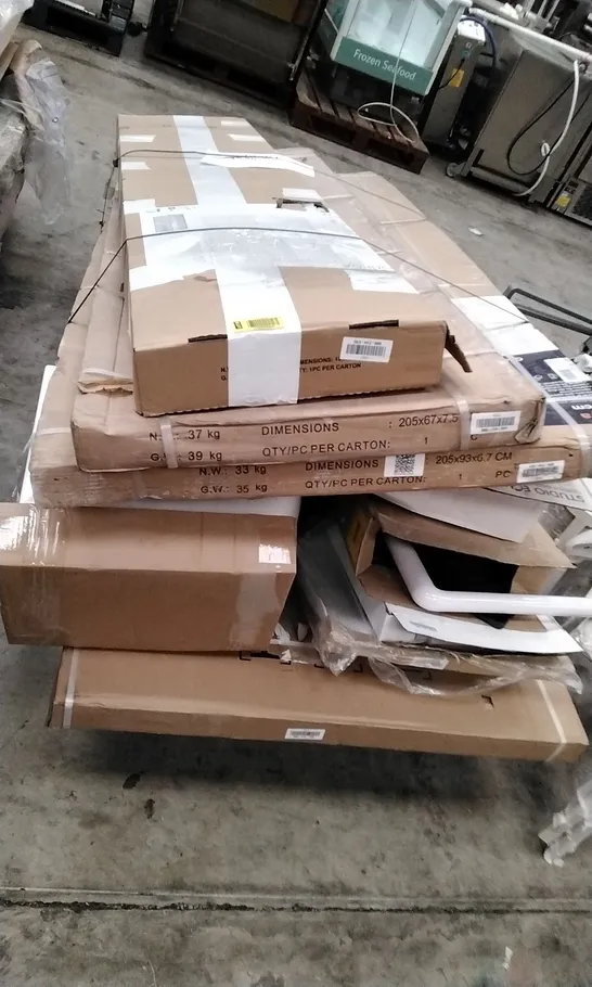 PALLET OF ASSORTED BATHROOM PARTS INCLUDING CORNER ENTRY, SHOES PANELS, SINK BASINS 