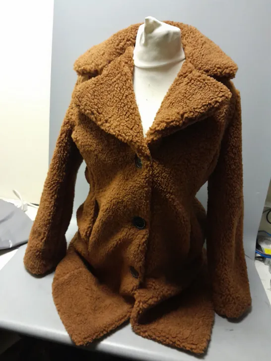 CENTIGRADE TEDDY FLEECE BUTTON FRONT JACKET IN BROWN SIZE XS 