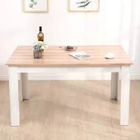 BOXED DESIGNER MODERN SOKID WOODEN DINING TABLE OAK AND WHITE