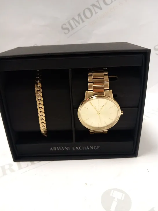 BOXED ARMANI EXCHANGEWOMENS CAYDE WATCH AND BRACELT SET