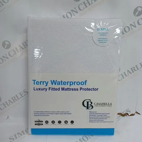 SEALED TERRY WATERPROOF LUXURY FITTED MATTRESS PROTECTOR - DOUBLE 137X190X30CM