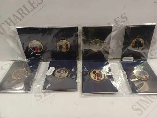 BOX TO CONTAIN APPROX. 36 X COMMEMORATIVE BRITISH COINS. DESIGNS VARY