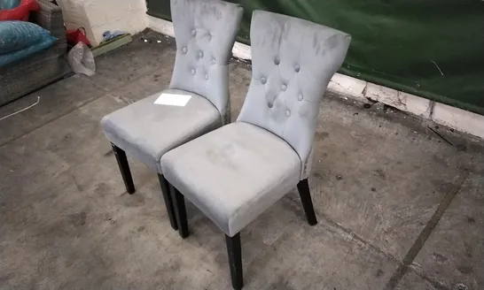 PAIR OF KENSINGTON GREY VELVET BUTTON BACK DINING CHAIRS WITH BLACK LEGS