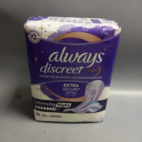 LOT OF 4 PACLS OF ALWAYS DISCREET EXTRA SURE NIGHT PADS 12 PER PACK