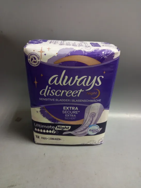 LOT OF 4 PACLS OF ALWAYS DISCREET EXTRA SURE NIGHT PADS 12 PER PACK