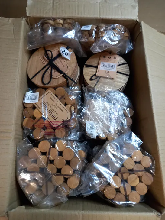 BOX OF APPROXIMATELY 30 PACKS OF NATURALS SET OF 6 WOODEN COASTERS