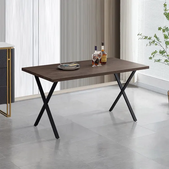 RECTANGLE DINING TABLE IN MDF FAUX MARBLE PANEL, X-CROSSED METAL LEG (BOX 2 OF 2 ONLY)