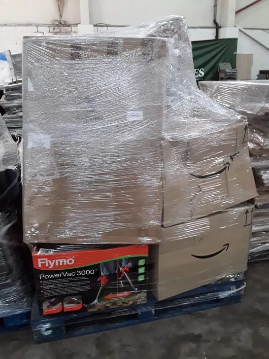 PALLET OF ASSORTED PRODUCTS INCLUDING FLYMO POWER VAC, PET CARRIER, EPSON PRINTER 