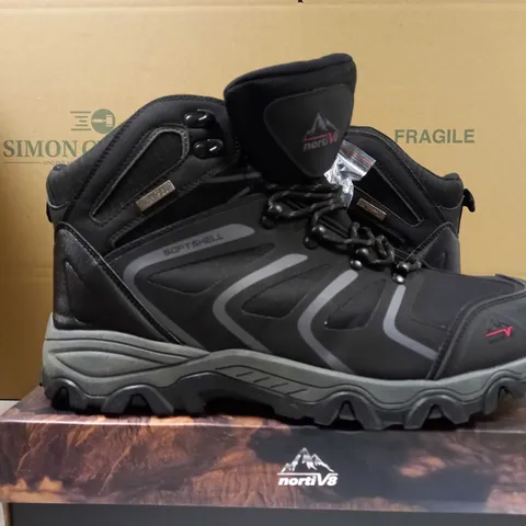 BOXED PAIR OF NORTIV8 BLACK/GREY HIKING BOOTS - SIZE 14