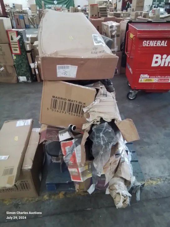 PALLET OF ASSORTED FURNITURE PARTS OFFICE AND HOUSEHOLD CHAIRS ETC.