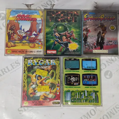 BOX OF APPROXIMATELY 5 ASSORTED ZX SPECTRUM GAMES TO INCLUDE ROAD RUNNER, ENIGMA FORCE, ENDURO RACER, ETC