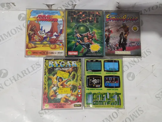 BOX OF APPROXIMATELY 5 ASSORTED ZX SPECTRUM GAMES TO INCLUDE ROAD RUNNER, ENIGMA FORCE, ENDURO RACER, ETC