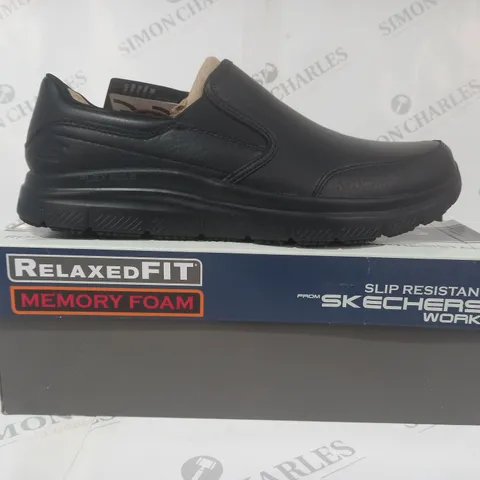 BOXED PAIR OF SKECHERS SLIP-ON LOAFERS IN BLACK UK SIZE 12