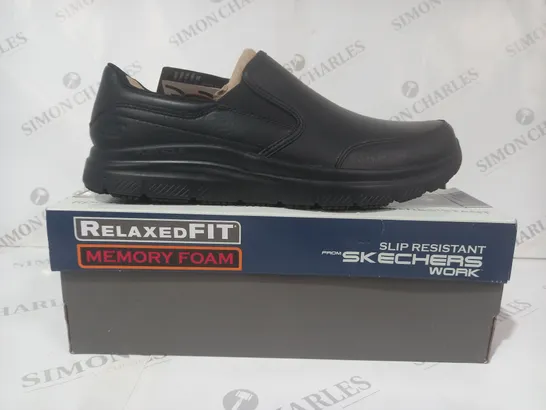 BOXED PAIR OF SKECHERS SLIP-ON LOAFERS IN BLACK UK SIZE 12