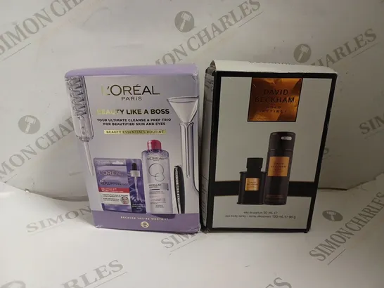 FOUR ASSORTED HEALTH AND BEAUTY GIFT SETS TO INCLUDE DAVID BECKHAM BOLD INSTINCT AND LOREAL BEAUTY LIKE A BOSS