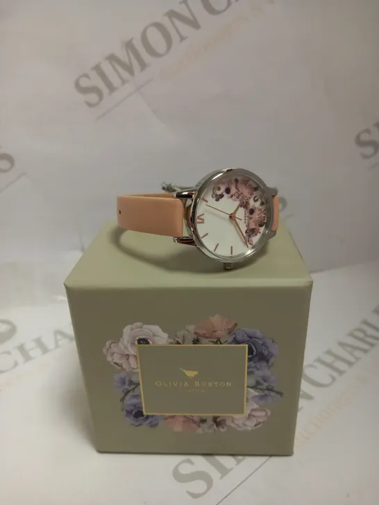 OLIVIA BURTON GARDEN FLORAL PEACH LEATHER STRAPPED LADIES WATCH 