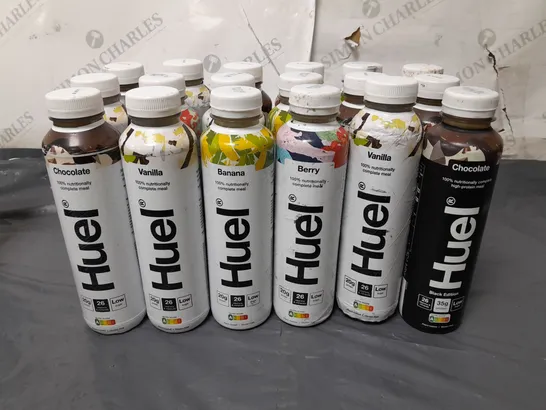 LOT OF 18 ASSORTED 500ML BOTTLES OF HUEL - VARIOUS FLAVOURS