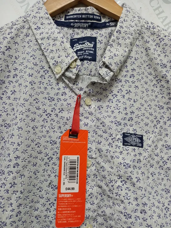 SUPERDRY SHOREDITCH BUTTON DOWN SHIRT IN SANTO HIBISCUS WHITE - 2XL