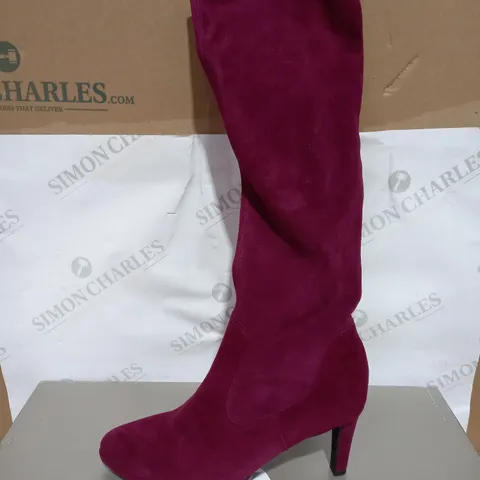 PETER KAISER KNEE HIGH SUEDE HEELED BOOTS, BURGUNDY - SIZE 7