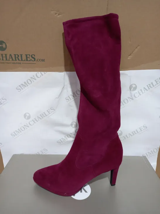 PETER KAISER KNEE HIGH SUEDE HEELED BOOTS, BURGUNDY - SIZE 7