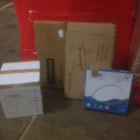 PALLET OF ASSORTED ITEMS INCLUDING AIR FRYER, WALL MIRROR, FOLDIJG LAPTOP TABLE, LED CEILING LIGHT