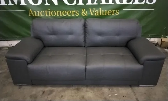 DESIGNER GREY LEATHER 3 SEATER SOFA