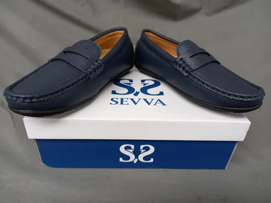 BOXED PAIR OF SEVVA KIDS LOAFERS IN NAVY UK SIZE 13