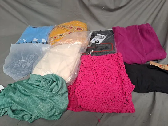 BOX OF ASSORTED CLOTHING ITEMS IN VARIOUS COLOURS, SIZES AND STYLES