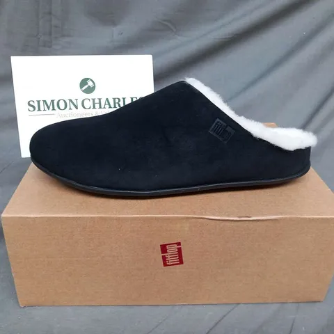 BOXED FITFLOP CHRISSIE SHEARLING SLIPPERS BLACK SUEDE SIZE 41