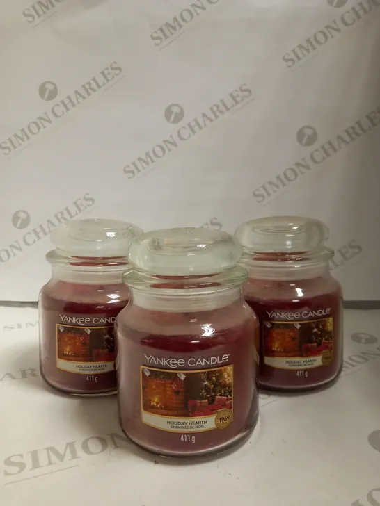 LOT OF 3 YANKEE CANDLE MEDIUM JAR HOLIDAY HEARTH - 411G