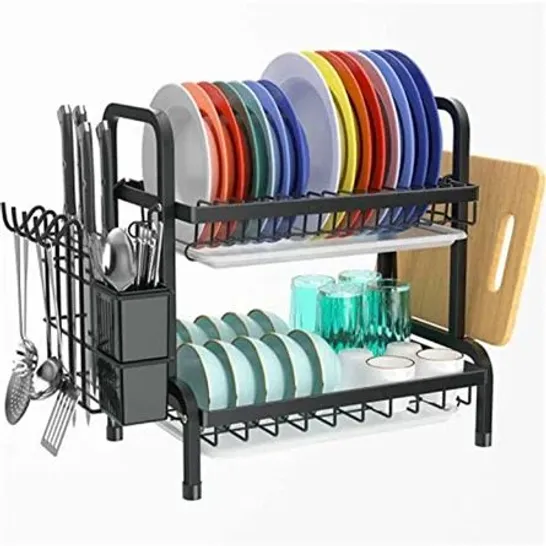 BOXED 2 TIER BLACK DISH DRAINER RACK 