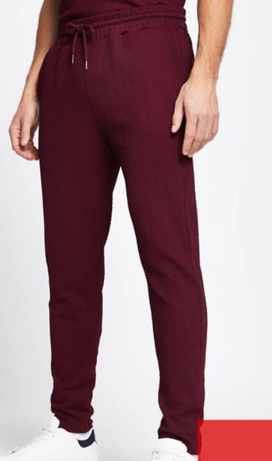 2 X BRAND NEW RIVER ISLAND CHEVRON SWEAT JOGGERS - BURGUNDY MEDIUM