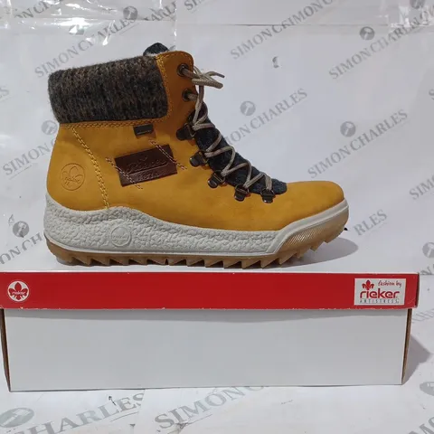 BOXED PAIR OF RIEKER LACE BOOT YELLOW - SIZE 6