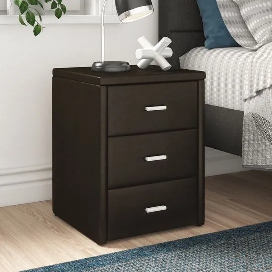 BOXED ARJWAN 3 DRAWER BEDSIDE TABLE - BLACK 