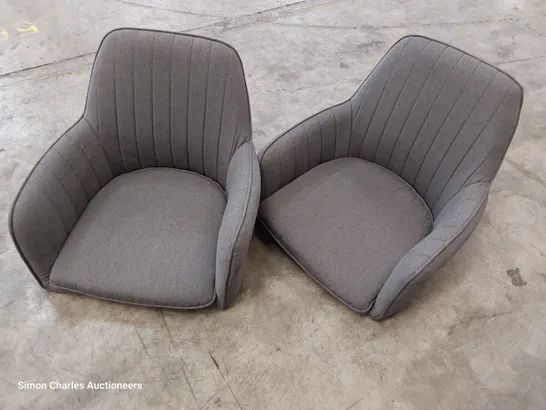 PAIR UPHOLSTERED DINING CHAIRS GREY FABRIC 