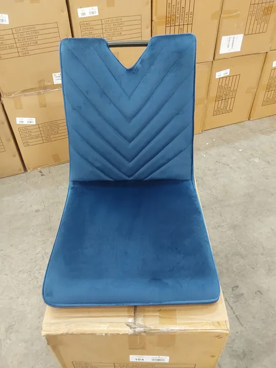 BOX CONTAINING SET OF 2 BLUE VELVET DINING CHAIR