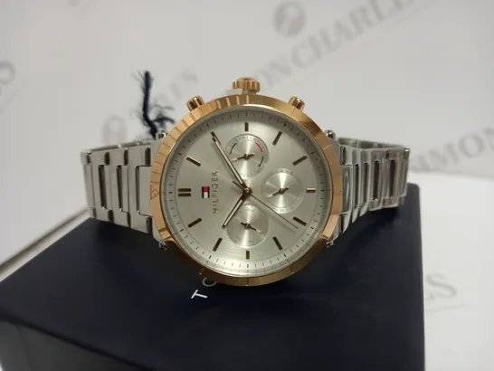 TOMMY HILFIGER STAINLESS STEEL GOLD BEZEL WATCH RRP £179