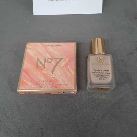 LOT OF 2 COSMETIC PRODUCTS TO INCLUDE - NO7 FACE & EYE PALETTE AND ESTEE LAUDER DOUBLE WEAR FOUNDATION IN 1N0 PORCELAIN