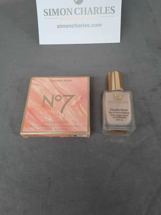 LOT OF 2 COSMETIC PRODUCTS TO INCLUDE - NO7 FACE & EYE PALETTE AND ESTEE LAUDER DOUBLE WEAR FOUNDATION IN 1N0 PORCELAIN