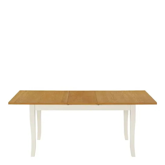 BOXED CONKLIN EXTENDABLE SOLID WOOD DINING TABLE - IVORY/OAK (1 BOX)