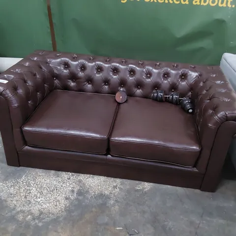 DESIGNER CHESTERFIELD TWO SEATER SOFA CHESTNUT LEATHER 