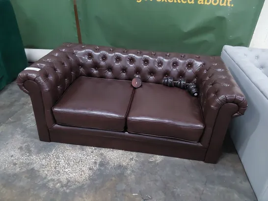 DESIGNER CHESTERFIELD TWO SEATER SOFA CHESTNUT LEATHER 