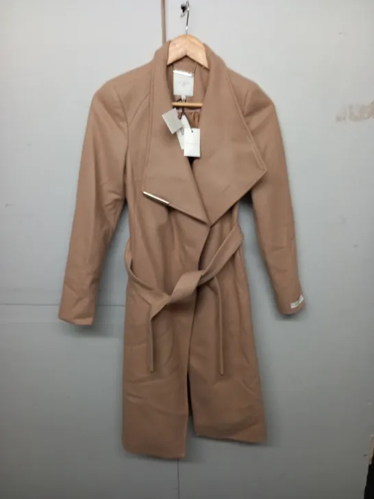 TED BAKER MIDI WRAP WOOL COAT IN CAMEL - 0